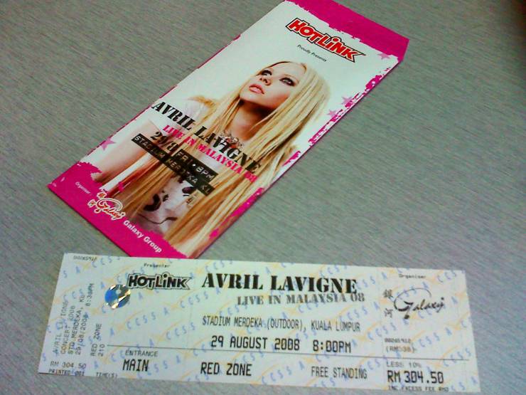 Avril Lavigne 2008 Malaysian concert ticketVia KVWong