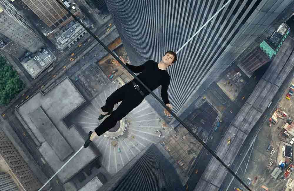 Joseph Gordon-Levitt walks a tightrope in a scene from 'The Walk' 