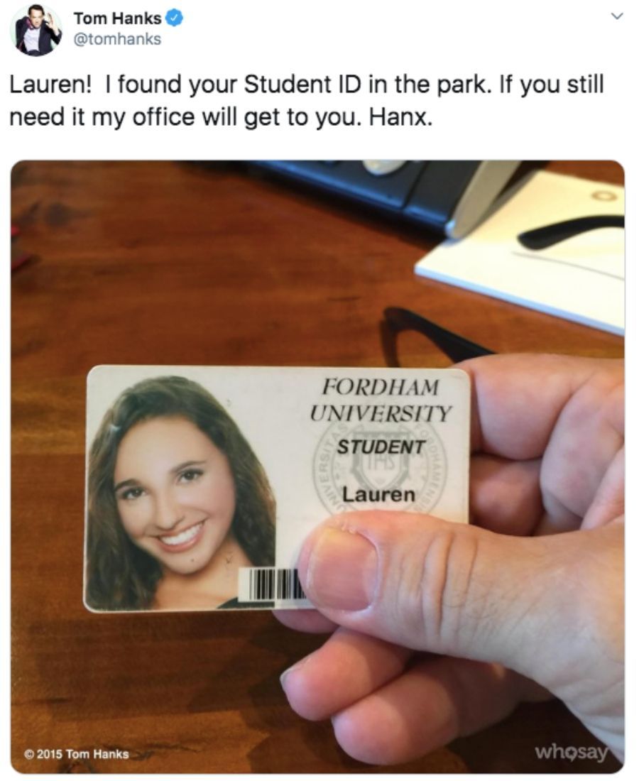 tom hanks returning student id