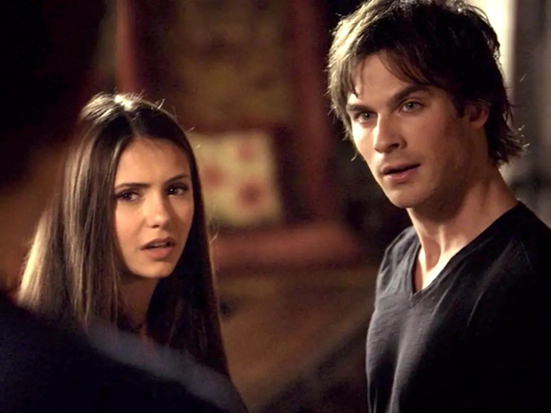 Damon and Elena from The Vampire Diaries.