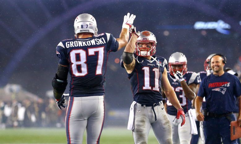 Gronkowski high-five's Julian Edelman