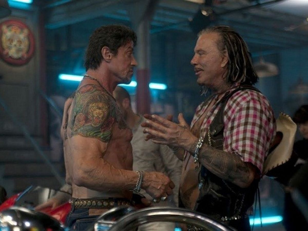 Mickey Rourke in The Expendables with Stallone.