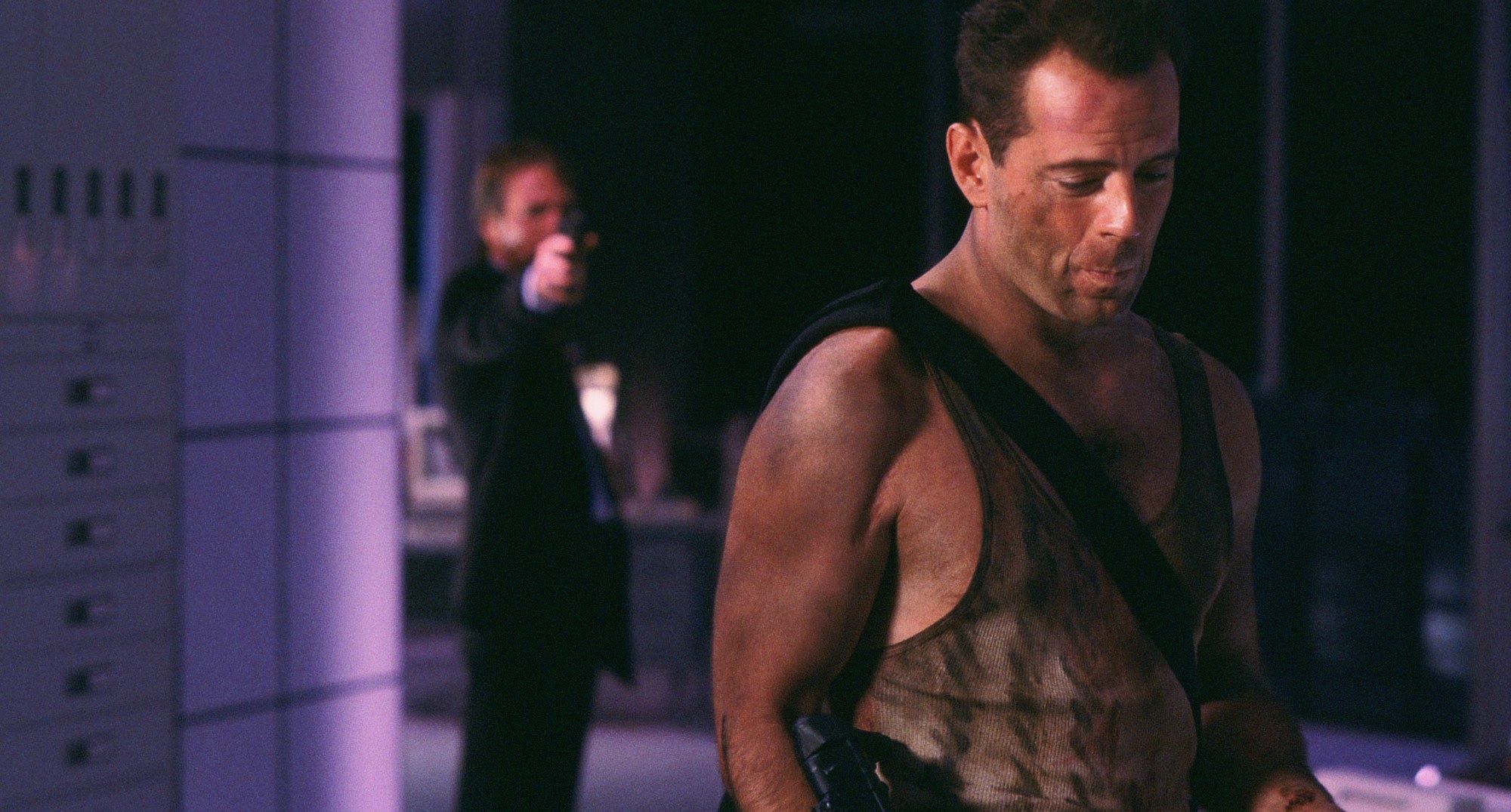 Alan Rickman and Bruce Willis in Die Hard.