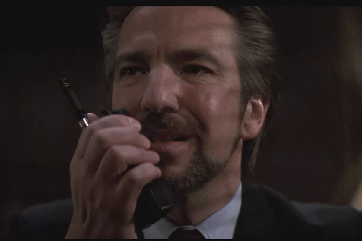 Alan Rickman talking to Bruce Willis over walkie-talkie in Die Hard.