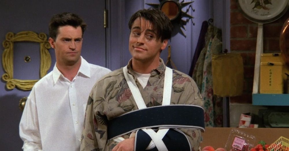 Matt LeBlanc as Joey and Matthew Perry as Chandler on Friends