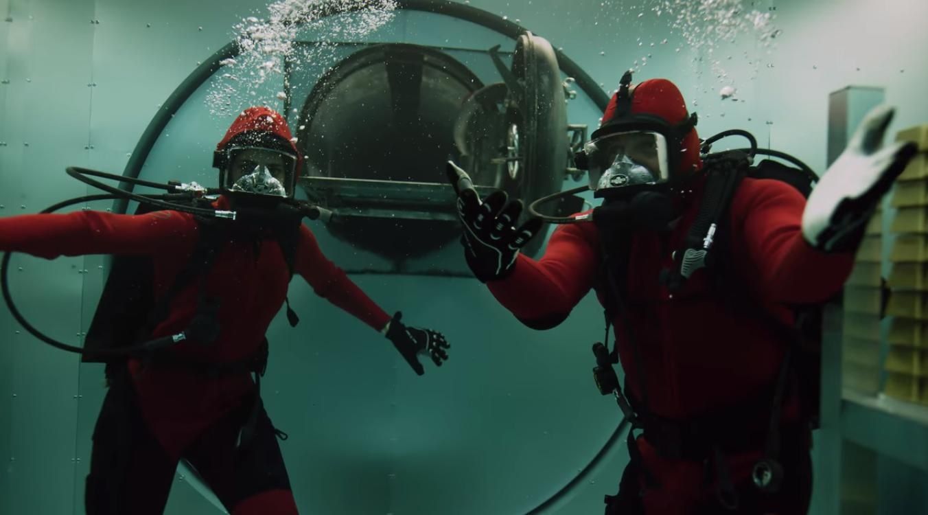 The underwater scenes in the vault of Money Heist in season 3.
