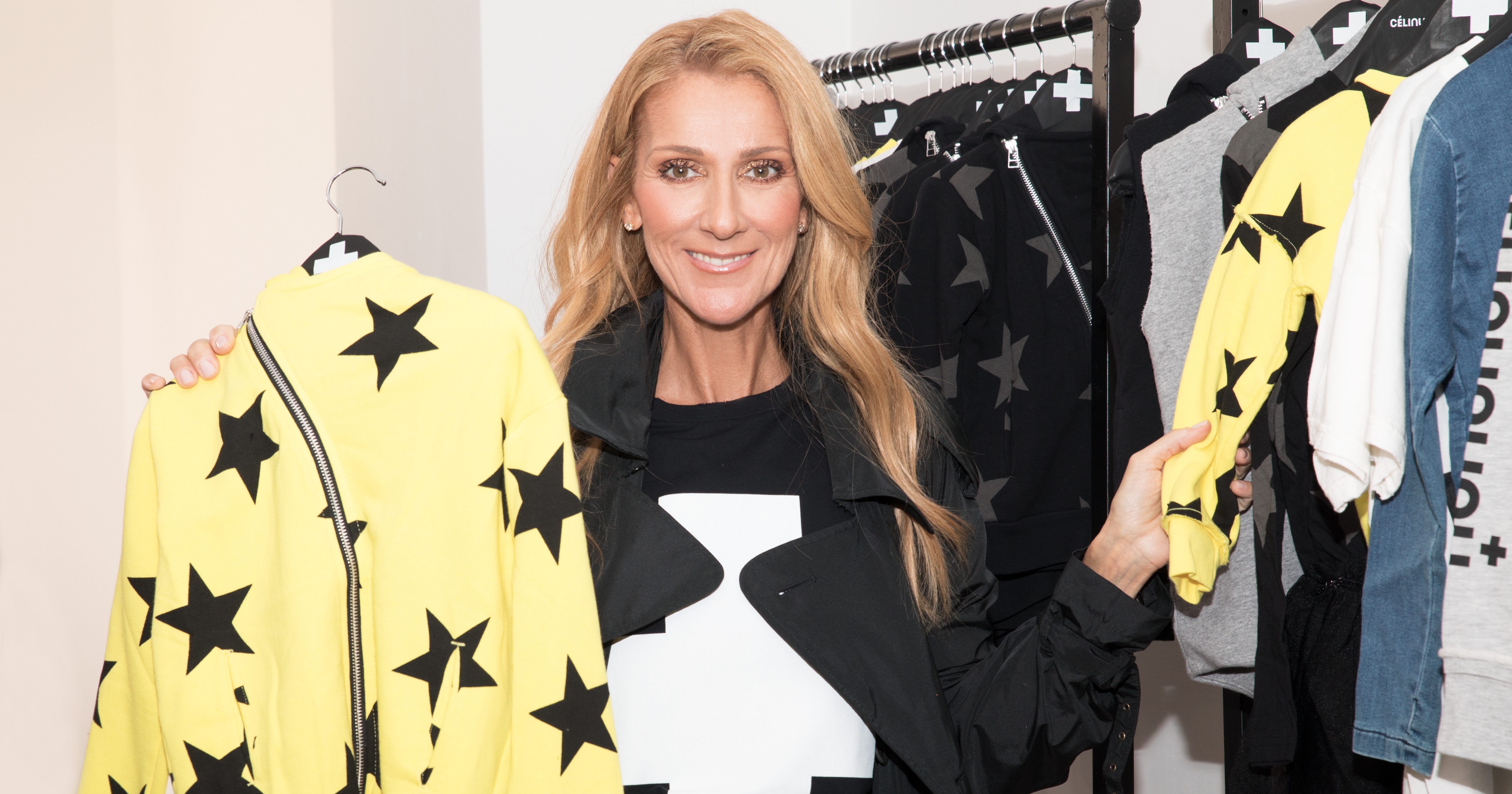 Celine Dion showing off her line of clothing in partnership with Nununu clothing