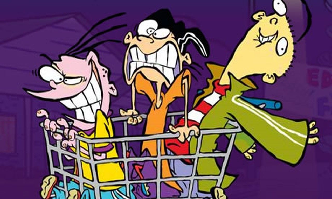 Ed, Edd, and Eddy Riding In A Shopping Cart