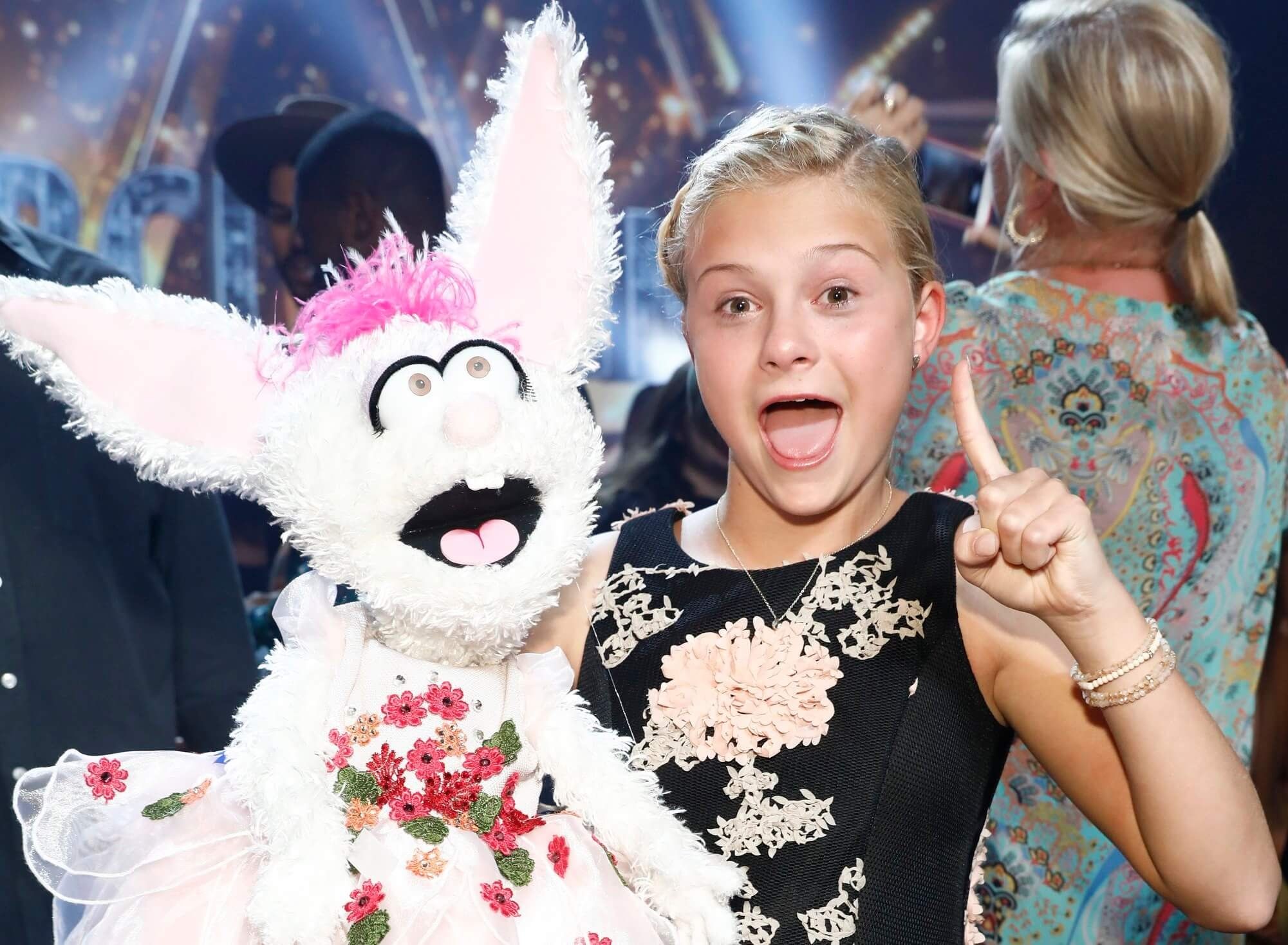 Darci Lynne Farmer with one of her puppets on America's Got Talent.