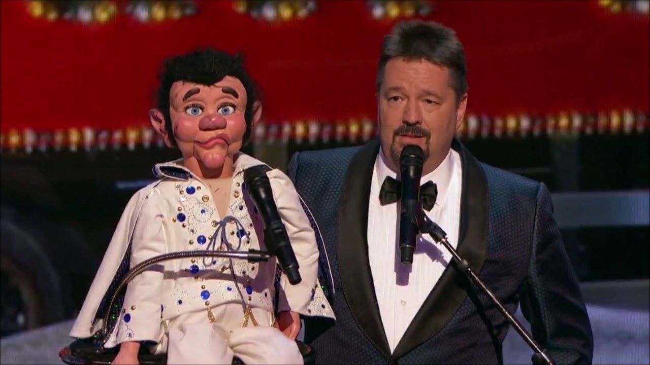 Terry Fator doing his ventriloquist act on America's Got Talent.