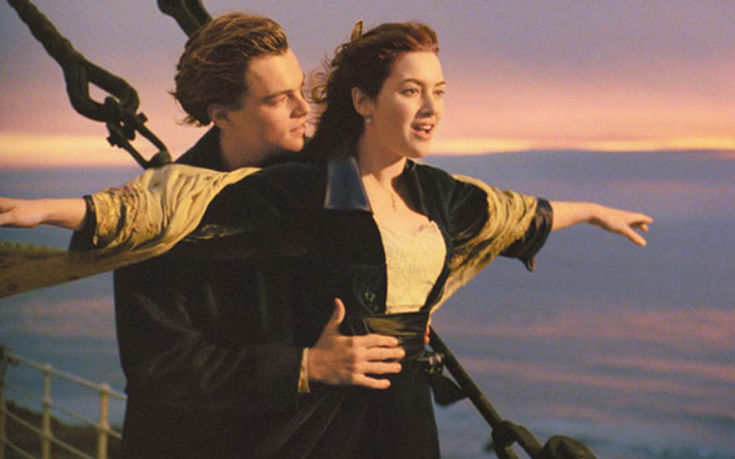 Leonardo DiCaprio as Jack and Kate Winslet as Rose in Titanic