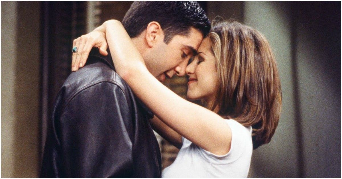 Ross and Rachel holding each other on Friends