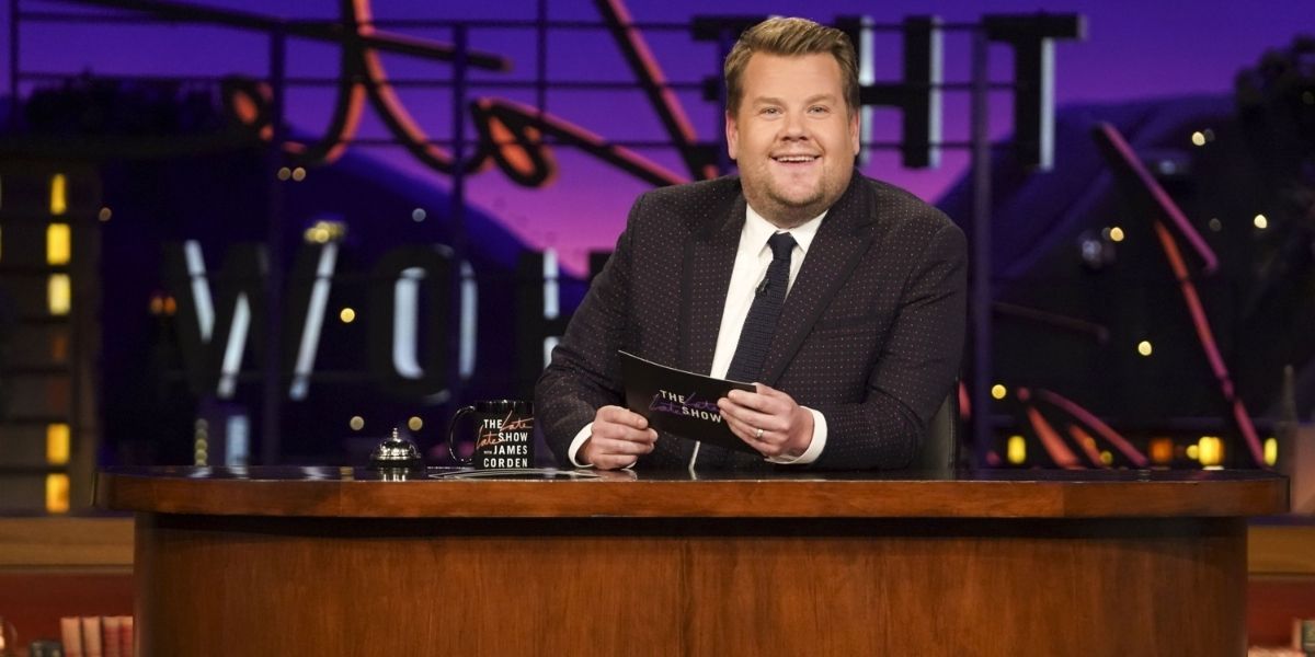 James Corden at his desk on The Late Late Show