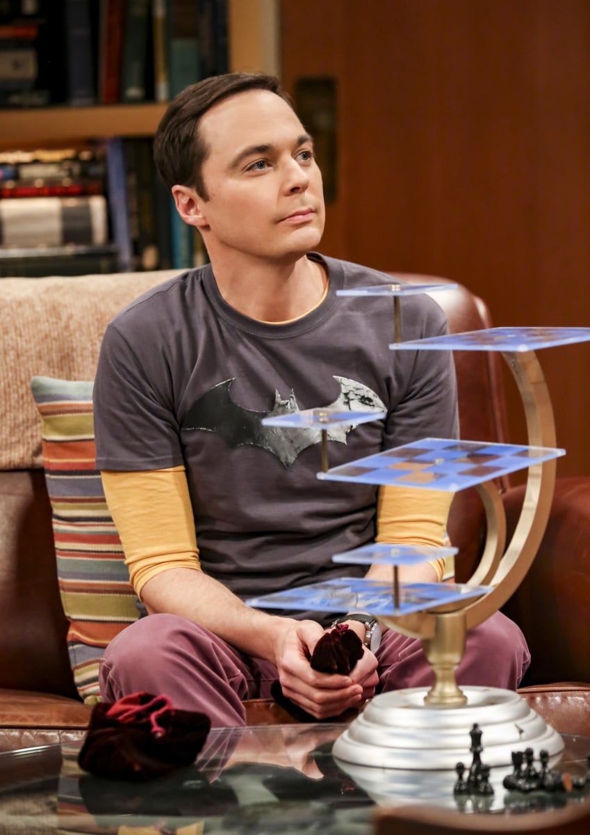 Jim Parsons on set as Sheldon Cooper in 'Big Bang Theory'