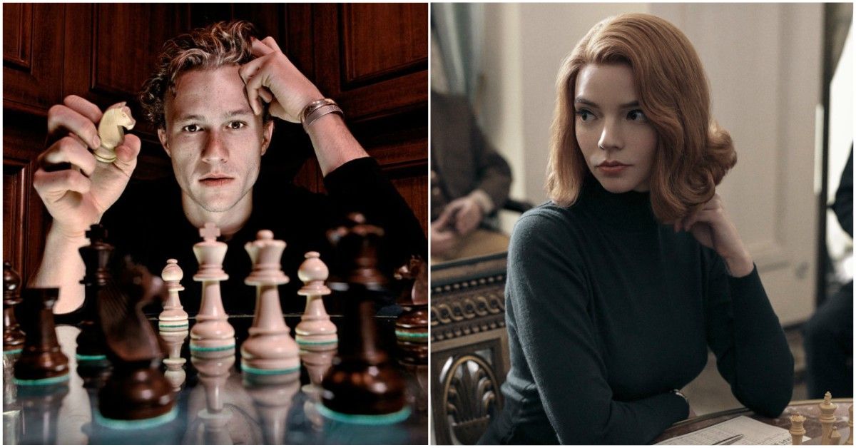 Heath Ledger on the right in a chess game