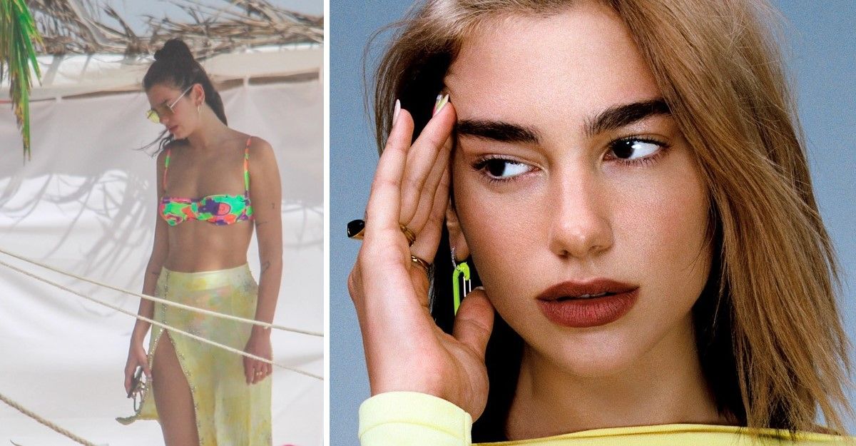 Dua Lipa bikini beach and touching temple