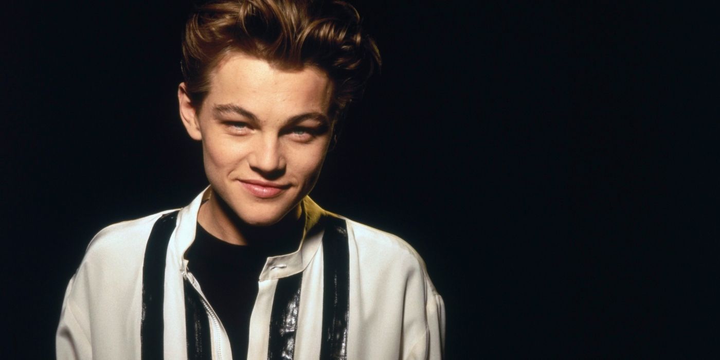 A young Leonardo DiCaprio against a black background