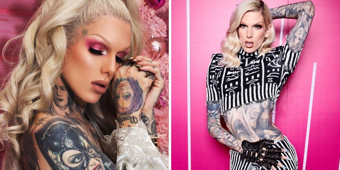 Jeffree Star closeup of face and hand tattoos - Jeffree Star showing stomach and arm tattoos