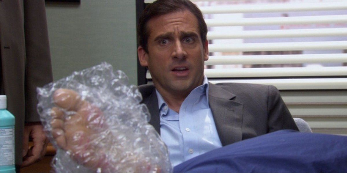 Michael with his foot bubble wrapped