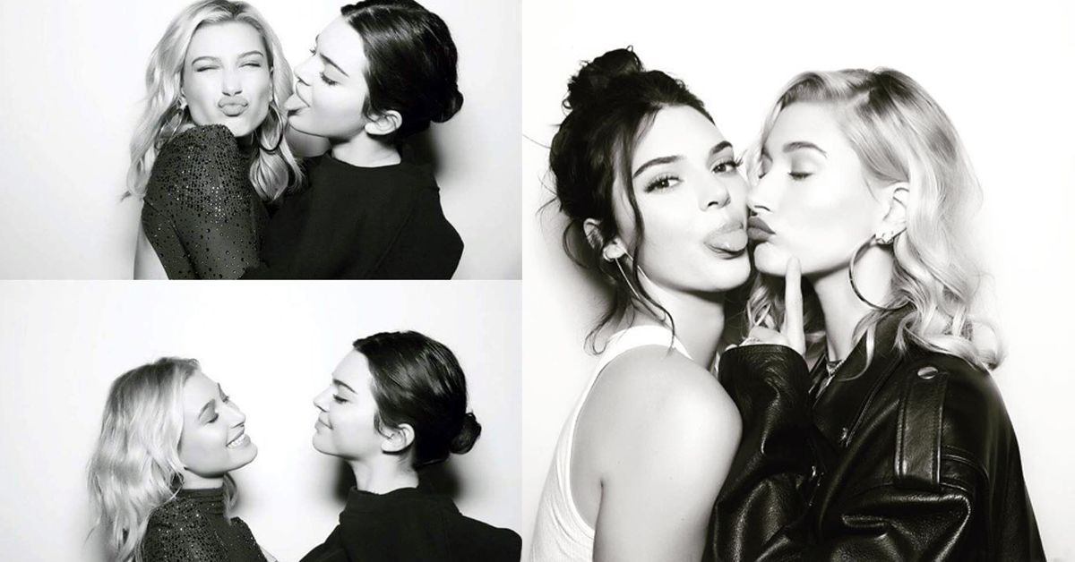 Kendall Jenner and Hailey Bieber photobooth tongue out kissy faces