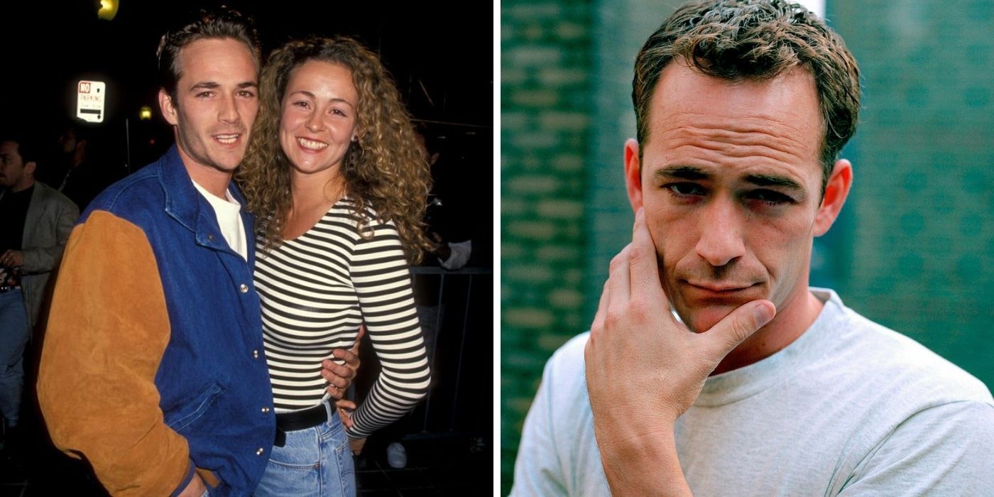 Luke Perry and Minnie Sharp in a throwback premiere photo - Luke Perry with his hand on his face