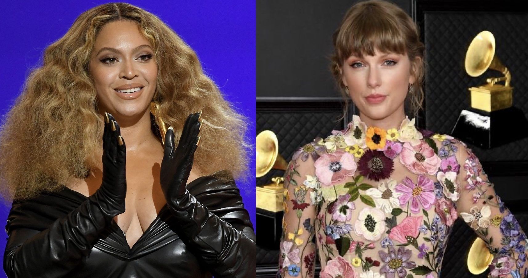 Beyoncé and Taylor Swift at the 2021 Grammy Awards