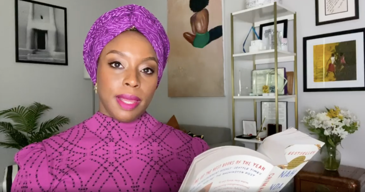 Novelist Chimamanda Ngozi Adichie reading a passage from her book 'Americanah.'