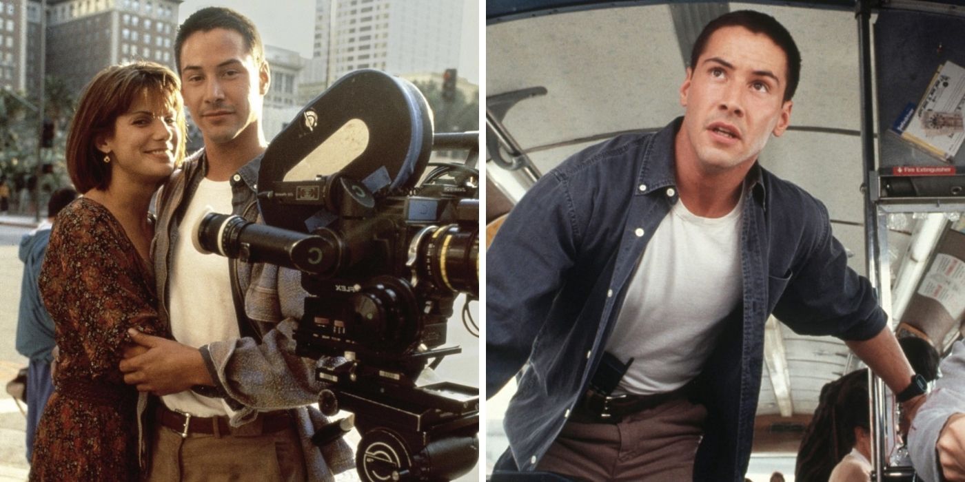 Keanu Reeves and Sandra Bullock embracing on set of 'Speed' - Keanu Reeves in 'Speed'