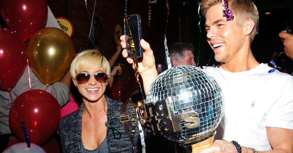 Kellie Pickler and Derek Hough with Dancing with the Stars mirrorball
