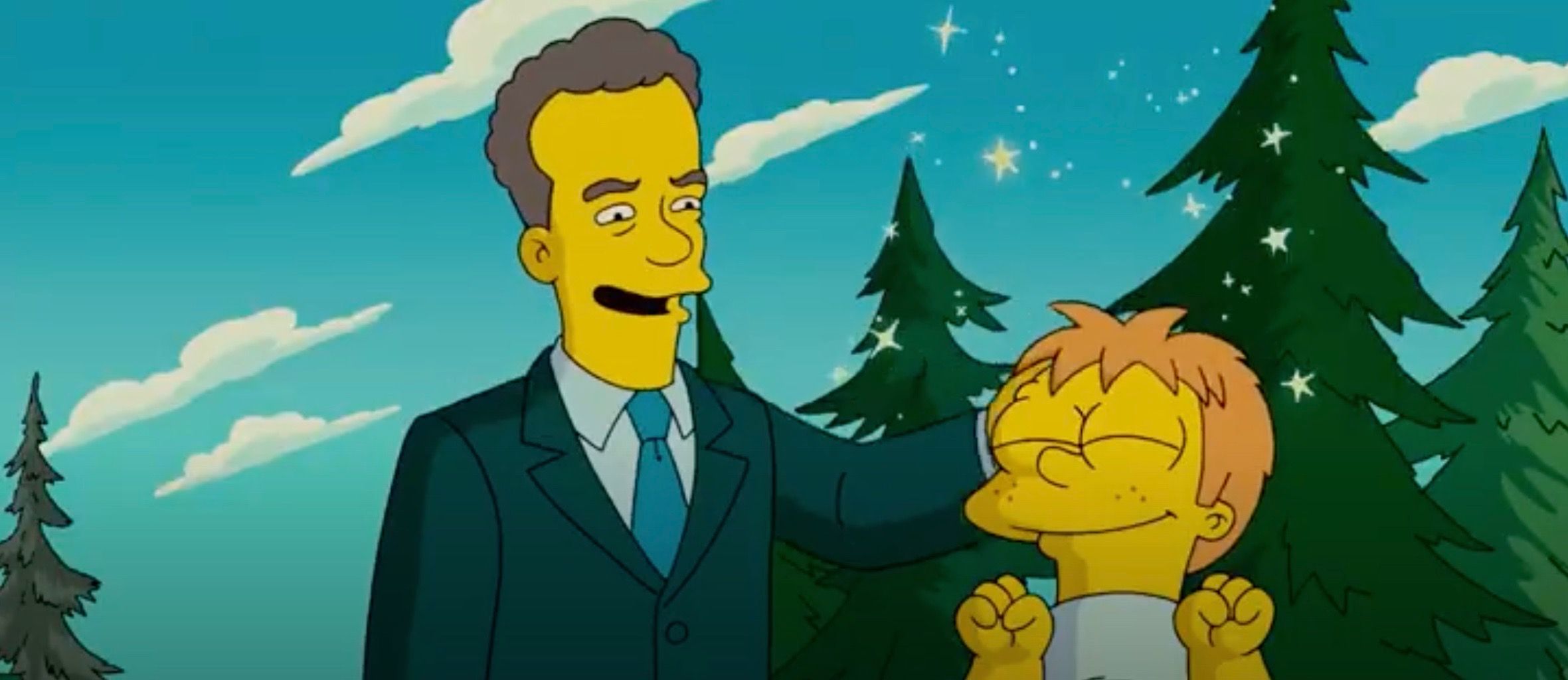 Tom Hanks rubbing a little boy's hair in The Simpsons Movie.