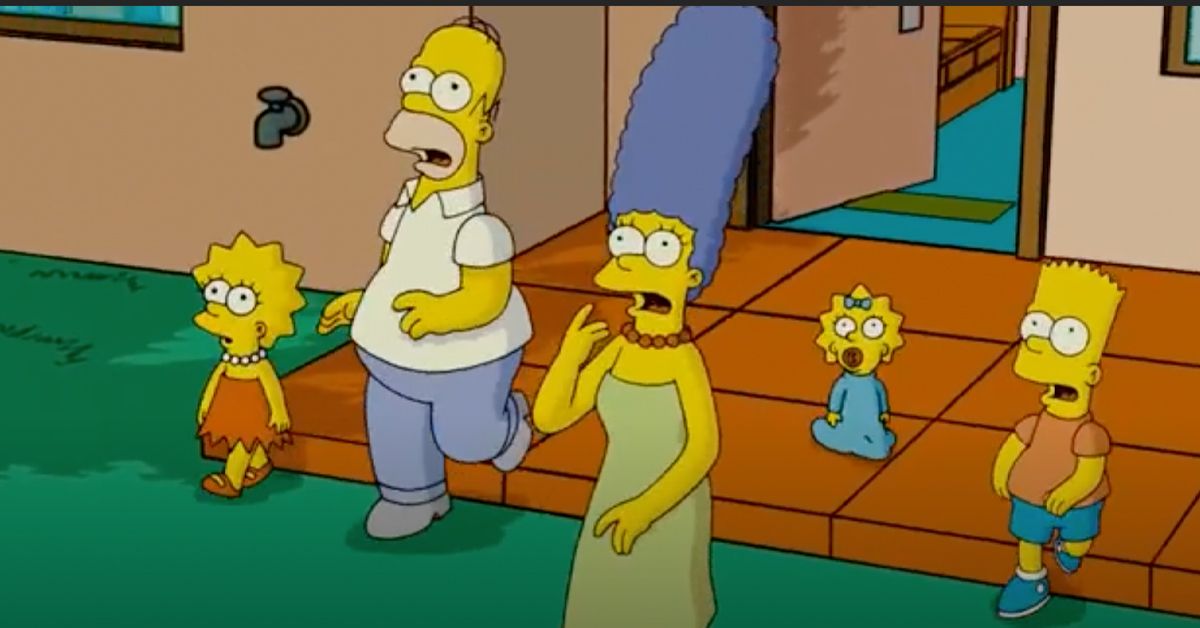 The Simpsons family looking surprised in The Simpsons Movie.