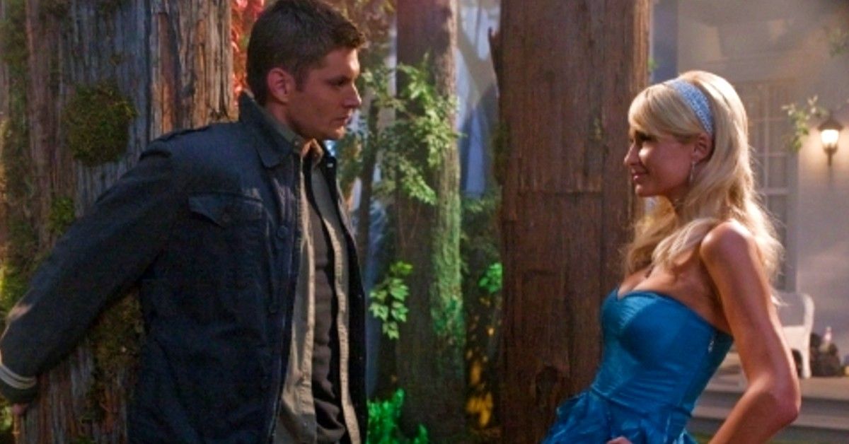 Jensen Ackles and Paris Hilton in scene from Supernatural