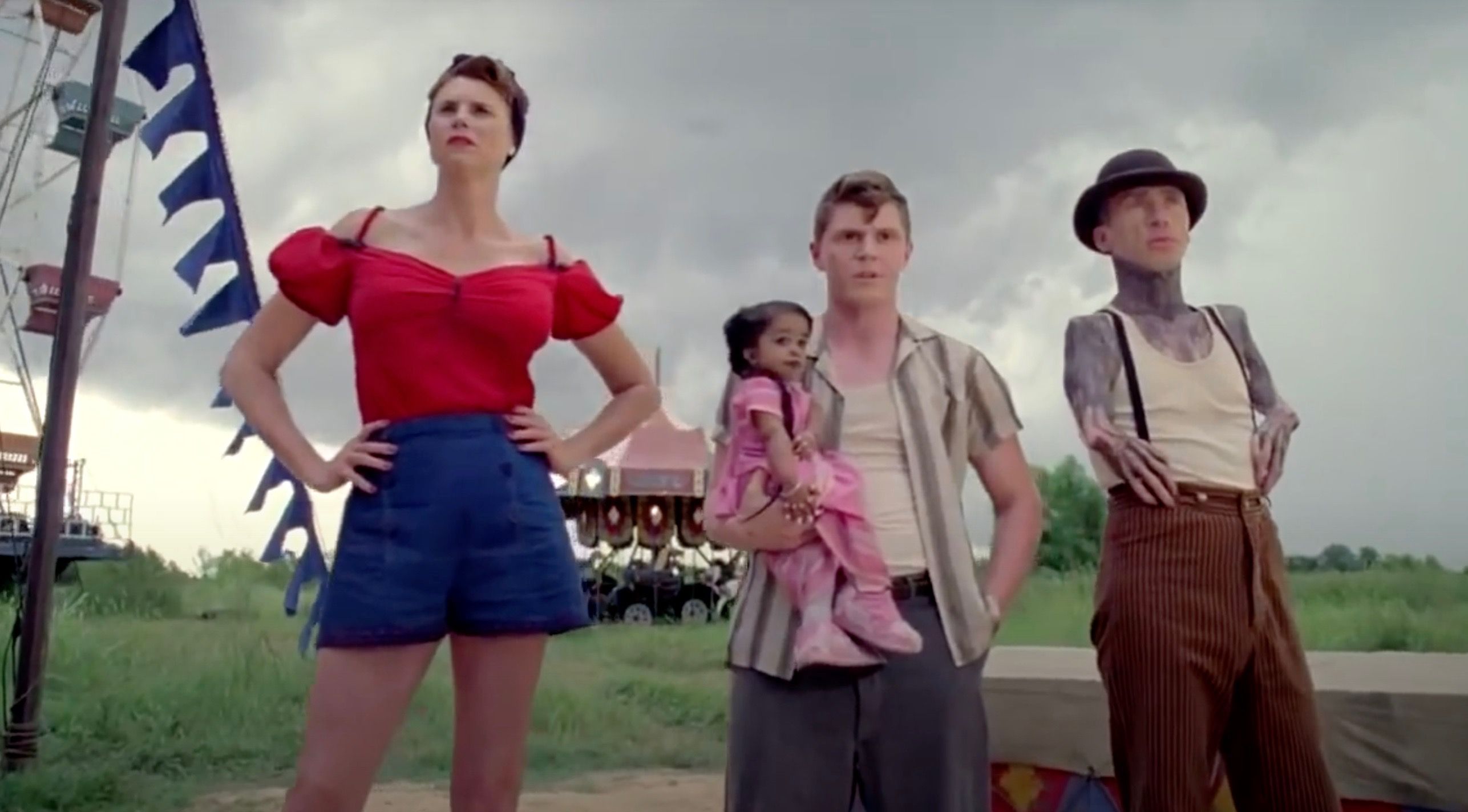 Disabled characters standing outside a circus in American Horror Story: Freak Show.