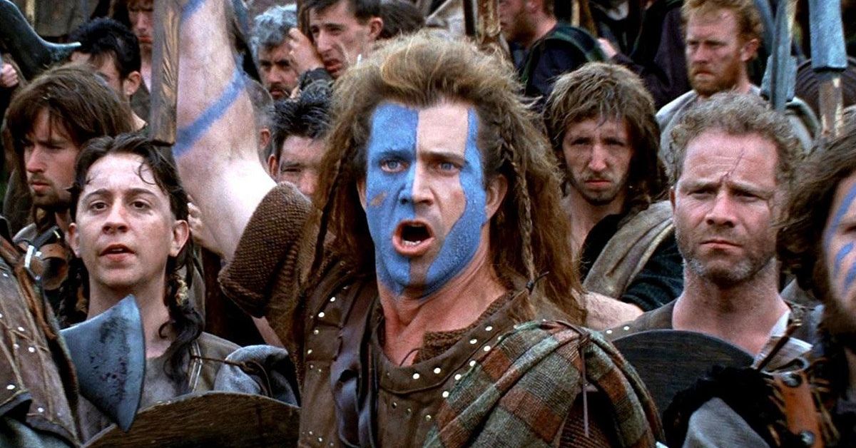Mel Gibson wearing war paint while filming Braveheart