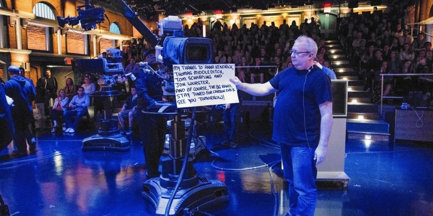 View of the audience and cue cards from the 'Saturday Night Live' stage