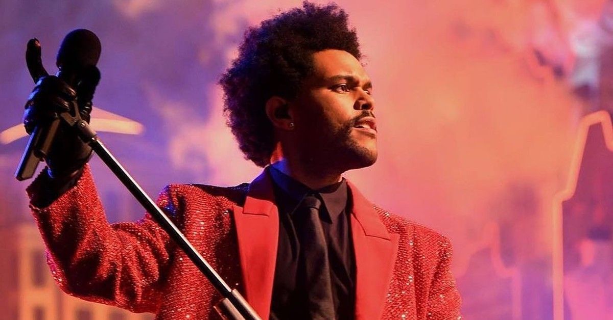 The Weeknd in red jacket for Superbowl performance