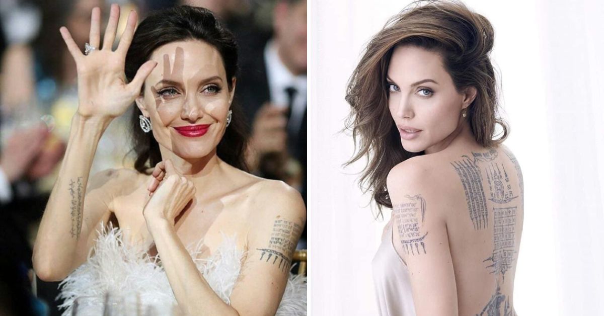 Angelina Jolie Shows Off Massive Back Tattoo While Making Rare Appearance  with Dad