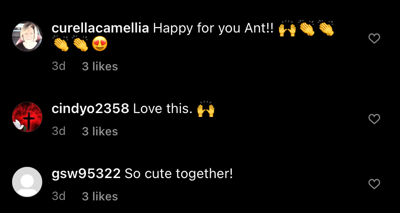 Comments on Ant Anstead's Instagram post with Renée Zellweger