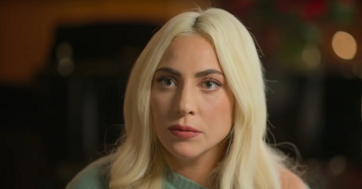 Lady Gaga looking sad during an interview
