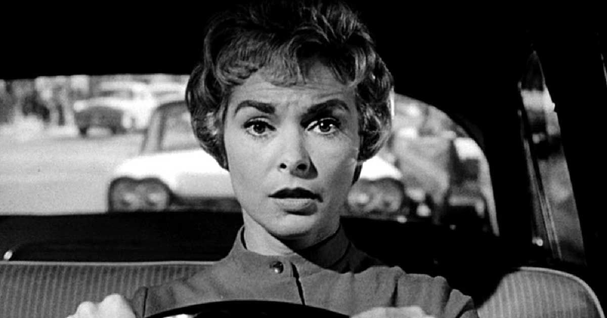 Janet Leigh driving a car in the Alfred Hitchcock classic thriller film Psycho