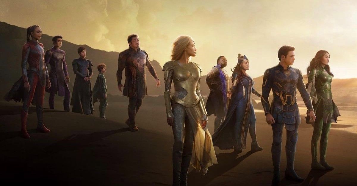 The eternals cast looks on in a promotional photo