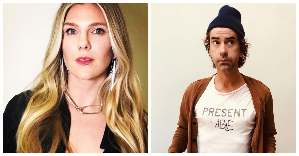 Split image of Lily Rabe and Hamish Linklater