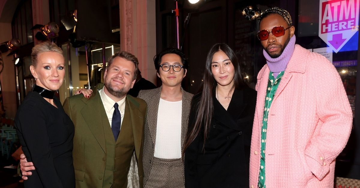 Julia Carey, James Corden, Steven Yeun, Jayne Goheen, and Jeremy O. Harris are seen on Gucci Love Parade Front Row on November 02, 2021 in Los Angeles, California.