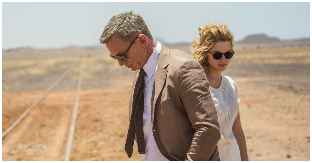 A scene from spectre with Daniel craig as james Bond with Lea Seydoux as Madeline Swann