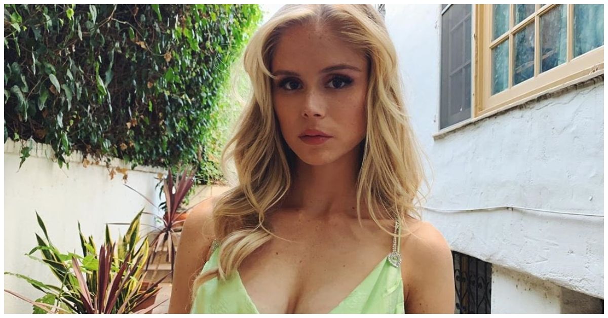 Erin Moriarty aka Starlight from The Boys in a green dress 