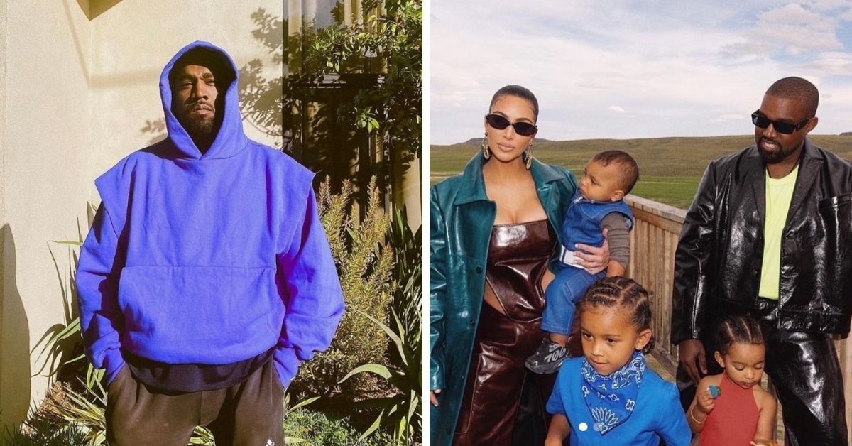 Kanye West poses in a bright purple jumper and Kim Kardashian and Kanye West pose with their children in Wyoming