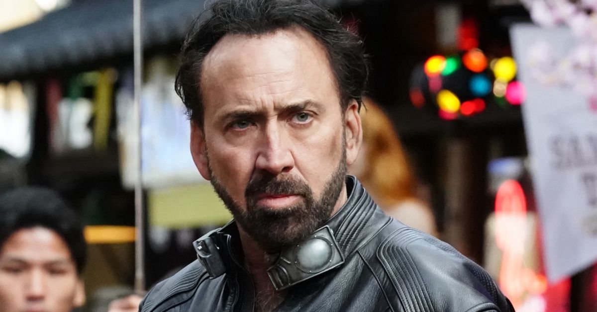 Nicolas Cage wearing leather jacket in Prisoners of Ghostland