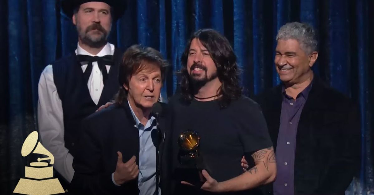 Paul McCartney, Dave Grohl, Pat Smear, and Krist Novoselic at the Grammys