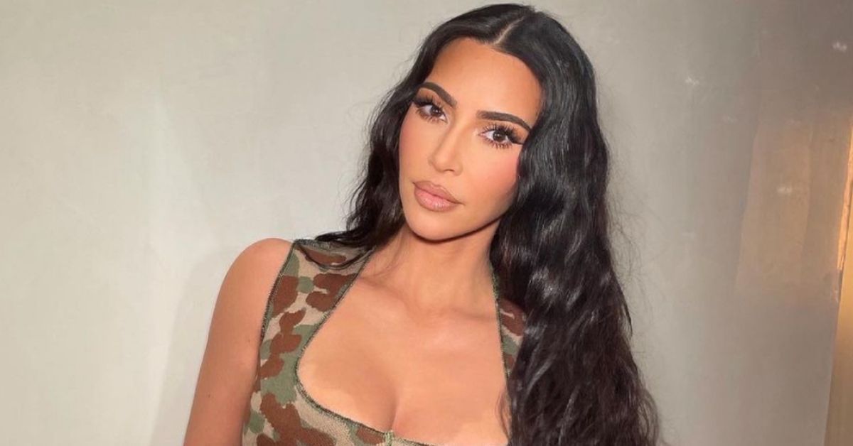 Kim Kardashian poses in a printed jumpsuit for Instagram