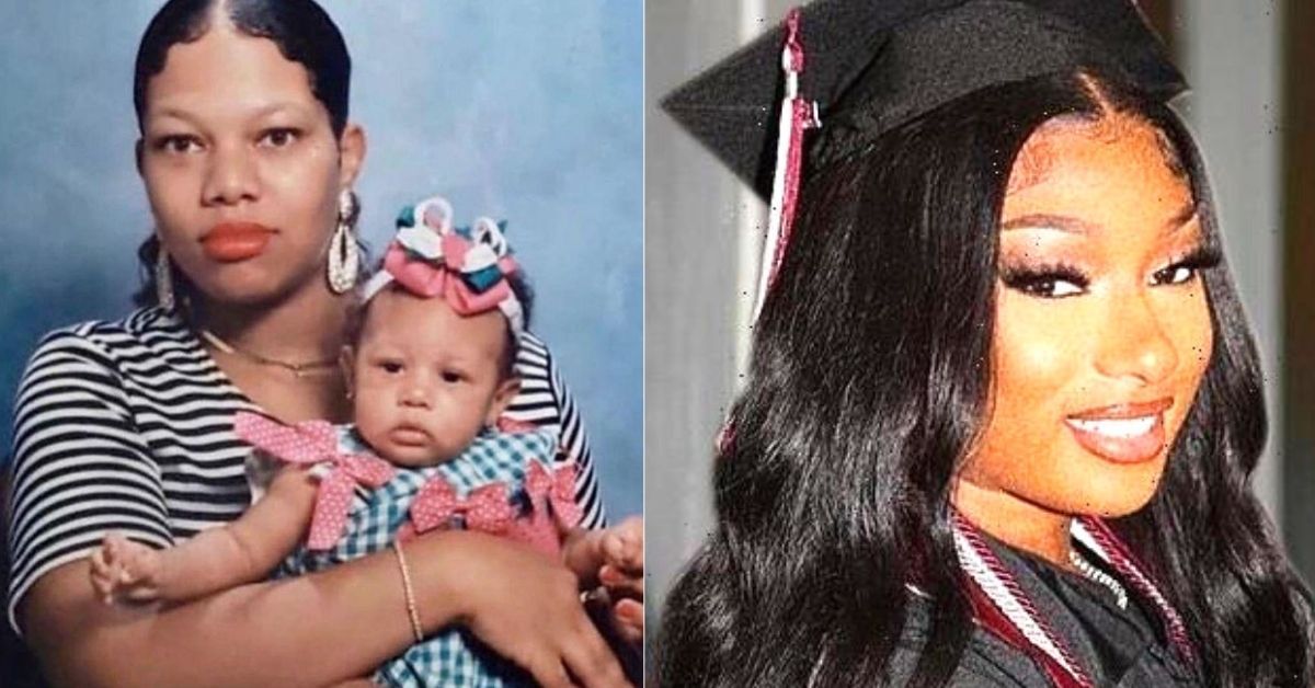 Megan Thee Stallion as a baby with her mother Holly Thomas, Megan Thee Stallion in graduation attire